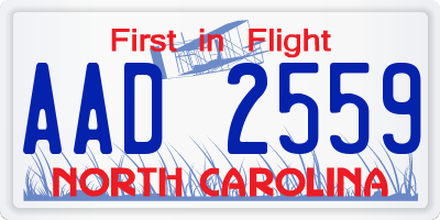 NC license plate AAD2559