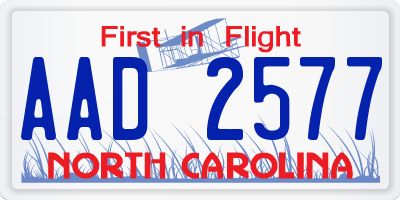 NC license plate AAD2577