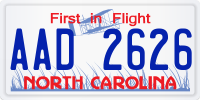 NC license plate AAD2626