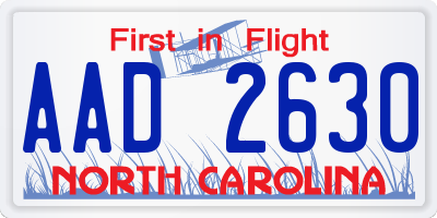 NC license plate AAD2630