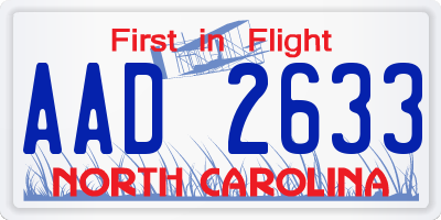 NC license plate AAD2633