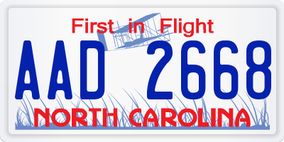 NC license plate AAD2668