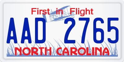 NC license plate AAD2765