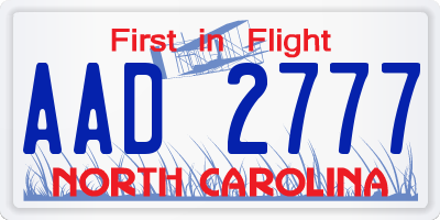 NC license plate AAD2777