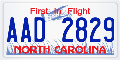 NC license plate AAD2829