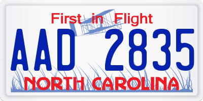 NC license plate AAD2835