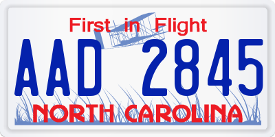 NC license plate AAD2845