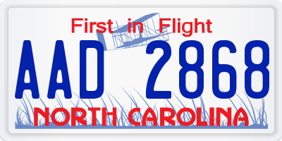 NC license plate AAD2868