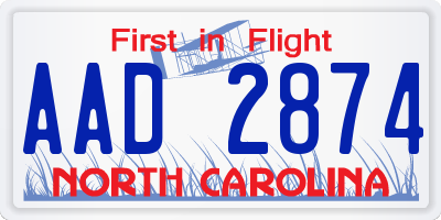 NC license plate AAD2874