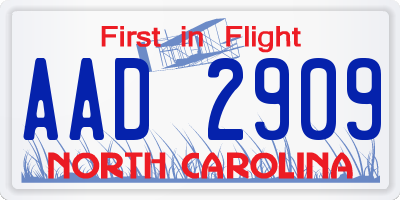 NC license plate AAD2909