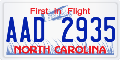 NC license plate AAD2935