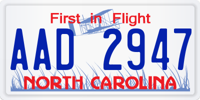 NC license plate AAD2947