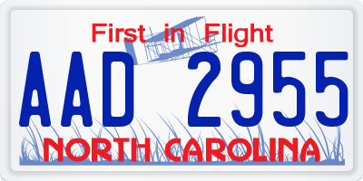 NC license plate AAD2955