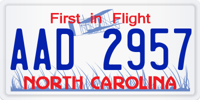 NC license plate AAD2957