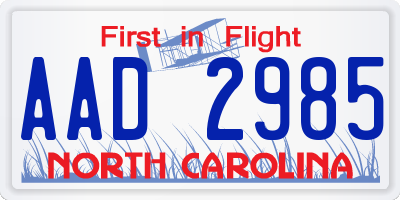 NC license plate AAD2985
