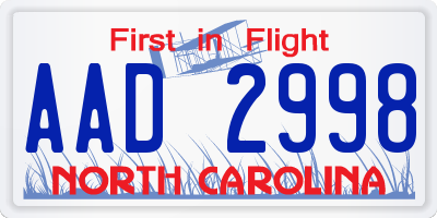 NC license plate AAD2998