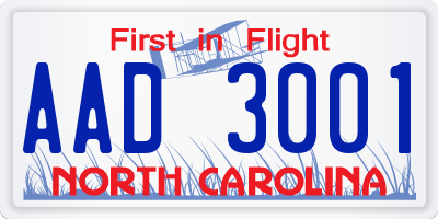 NC license plate AAD3001