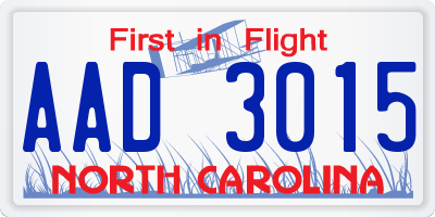NC license plate AAD3015