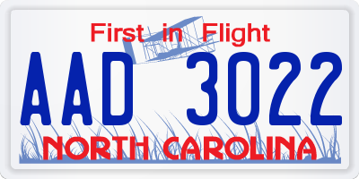 NC license plate AAD3022