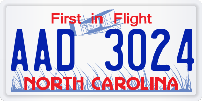NC license plate AAD3024