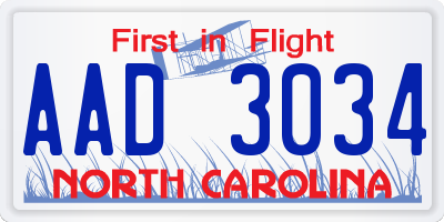 NC license plate AAD3034