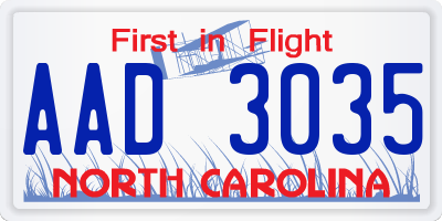 NC license plate AAD3035