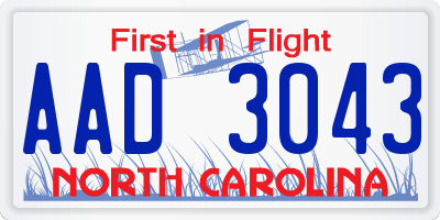 NC license plate AAD3043
