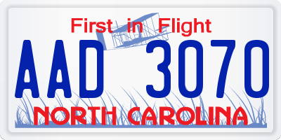 NC license plate AAD3070