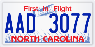 NC license plate AAD3077