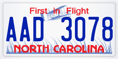 NC license plate AAD3078