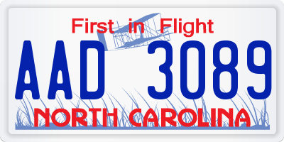 NC license plate AAD3089