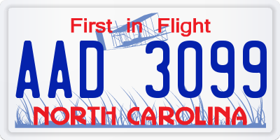 NC license plate AAD3099