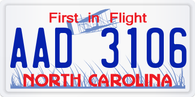 NC license plate AAD3106