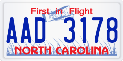 NC license plate AAD3178
