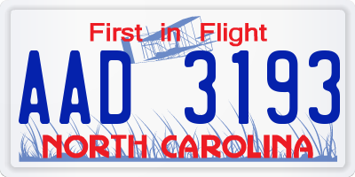 NC license plate AAD3193