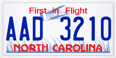 NC license plate AAD3210