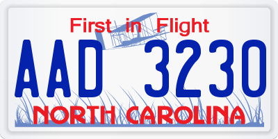 NC license plate AAD3230