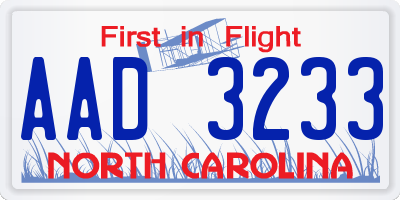 NC license plate AAD3233
