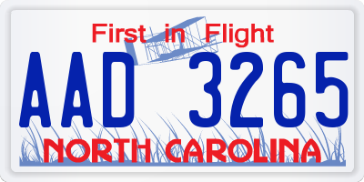 NC license plate AAD3265