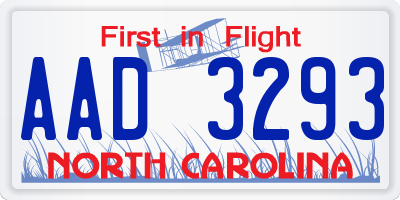 NC license plate AAD3293