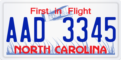 NC license plate AAD3345