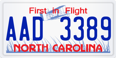 NC license plate AAD3389