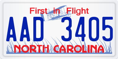 NC license plate AAD3405