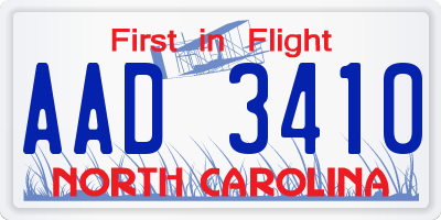 NC license plate AAD3410