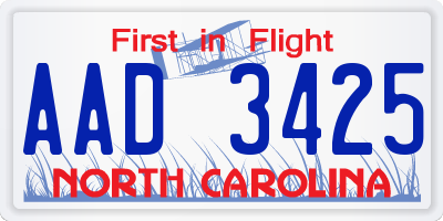 NC license plate AAD3425