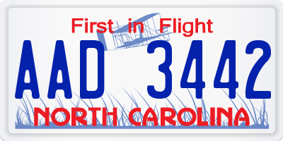 NC license plate AAD3442