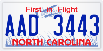 NC license plate AAD3443