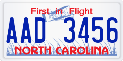 NC license plate AAD3456