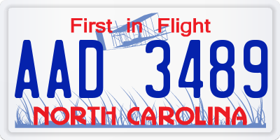 NC license plate AAD3489