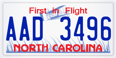 NC license plate AAD3496
